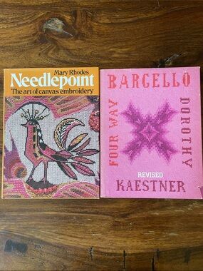2 vintage needlepoint embroidery hardcover books Dorothy Kaestner Mary Rhodes